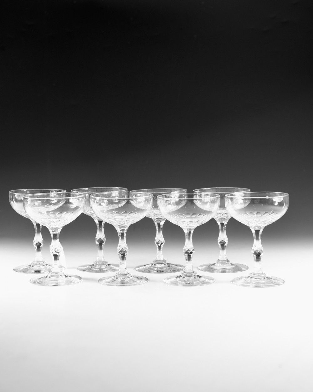 Antique glass - champagne glasses eight English c1880 View II