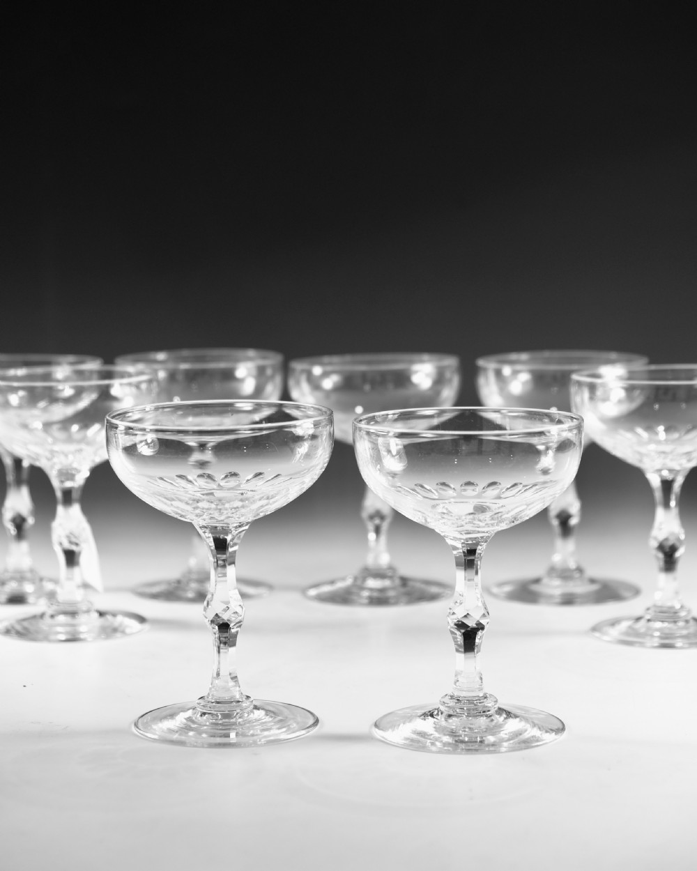 Antique glass - champagne glasses eight English c1880 View III