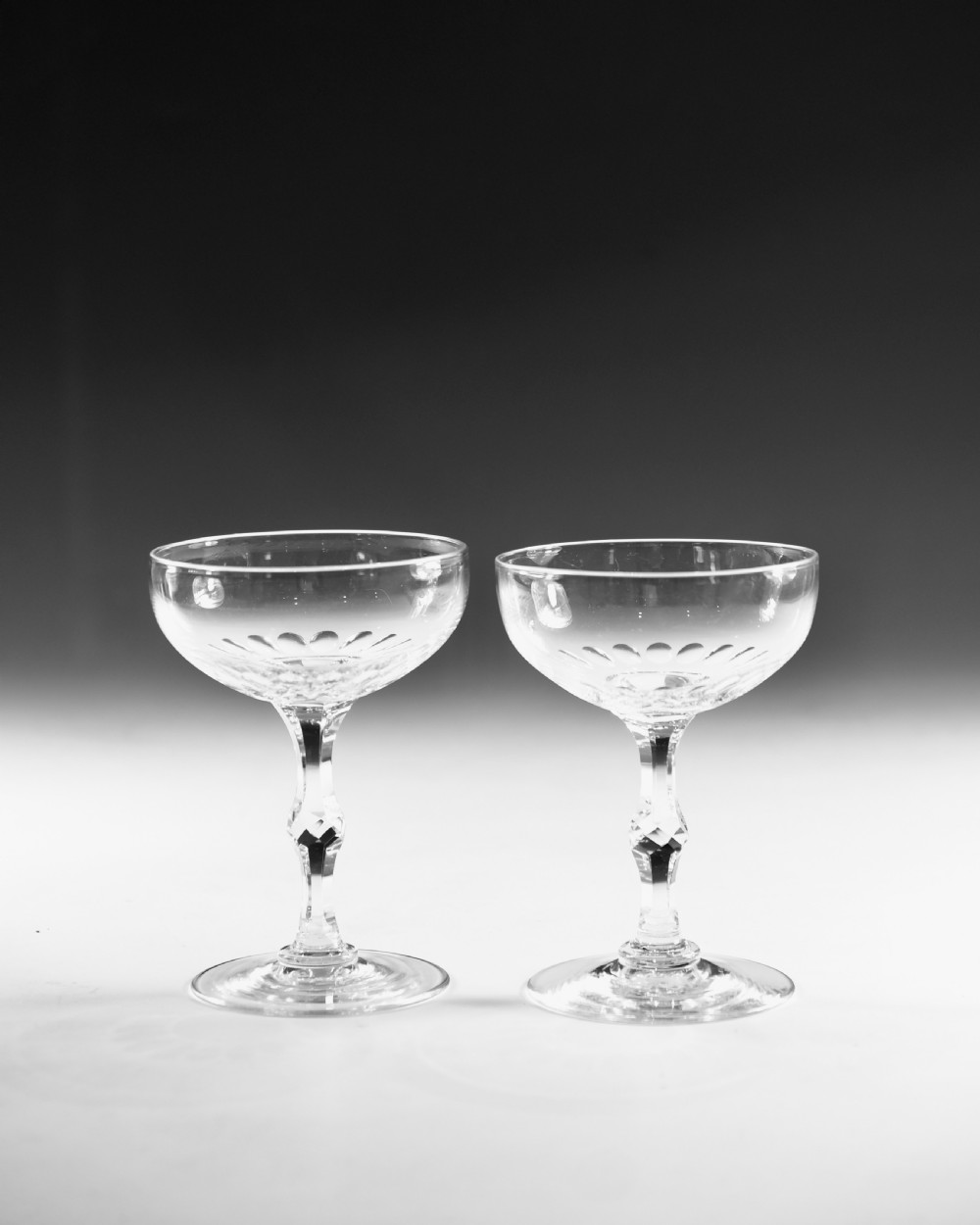 Antique glass - champagne glasses eight English c1880 View IV