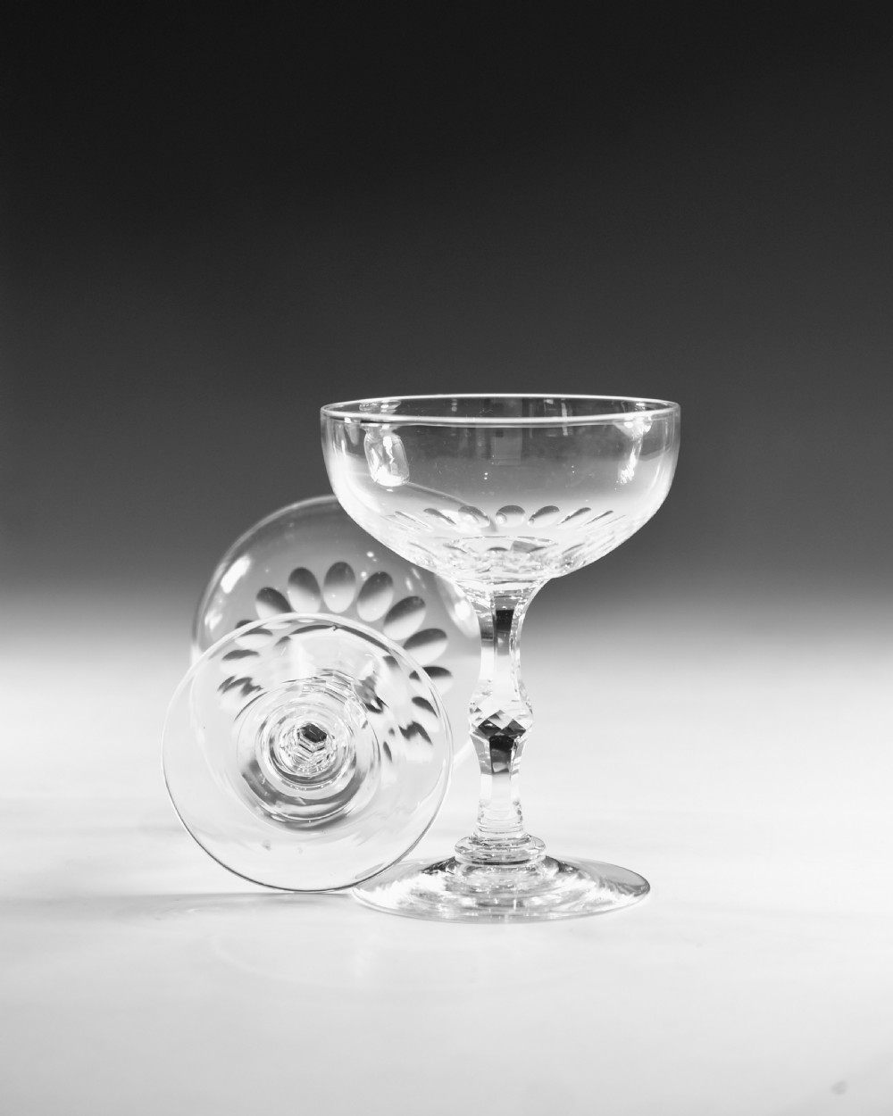 Antique glass - champagne glasses eight English c1880 View VII