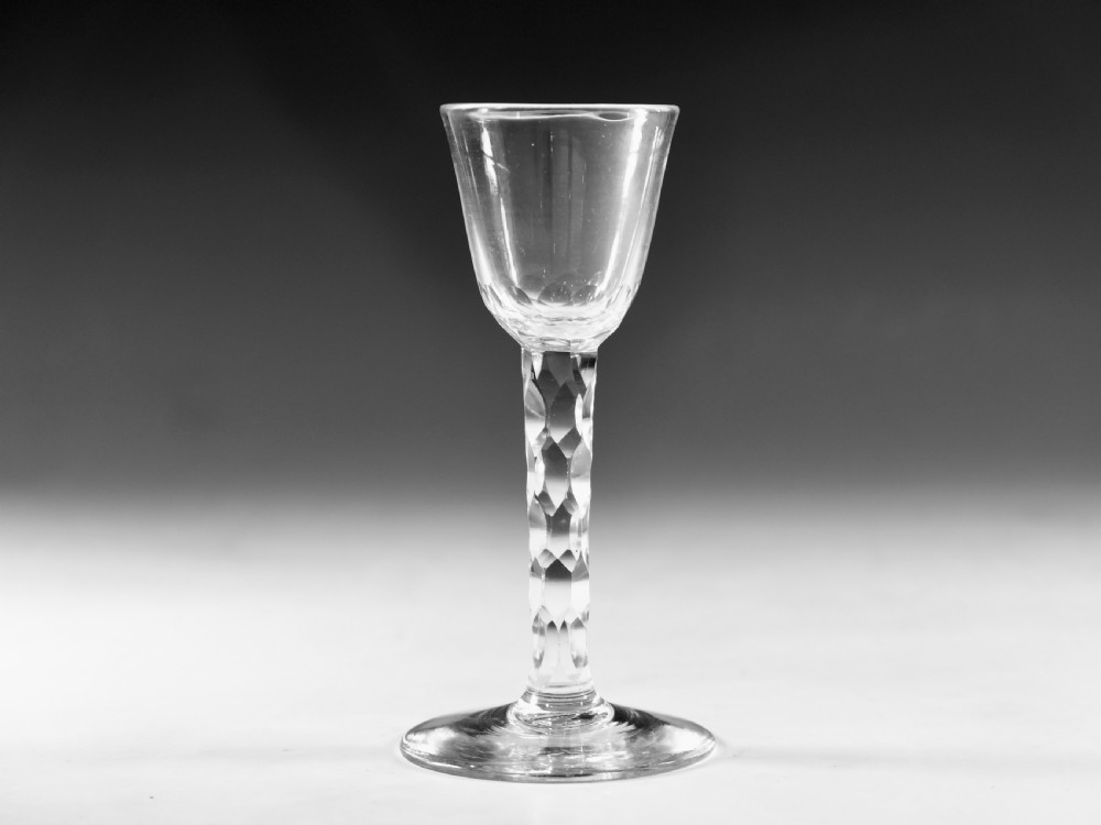 Antique glass - facet stem wine glass English c1780