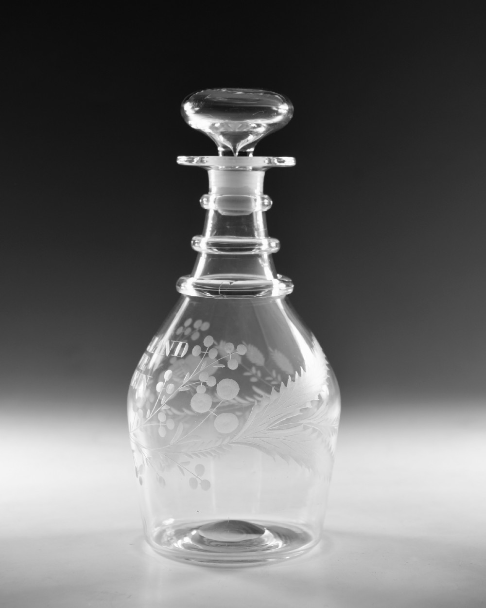 Antique glass decanter engraved Land We Live In c1820 View III
