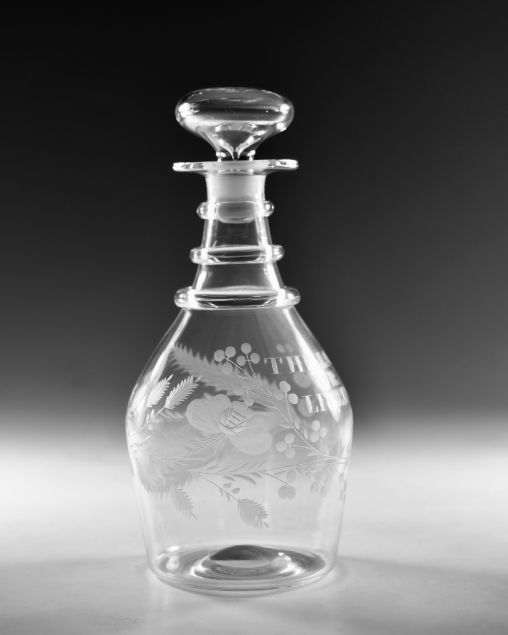 Antique glass decanter engraved Land We Live In c1820 View V
