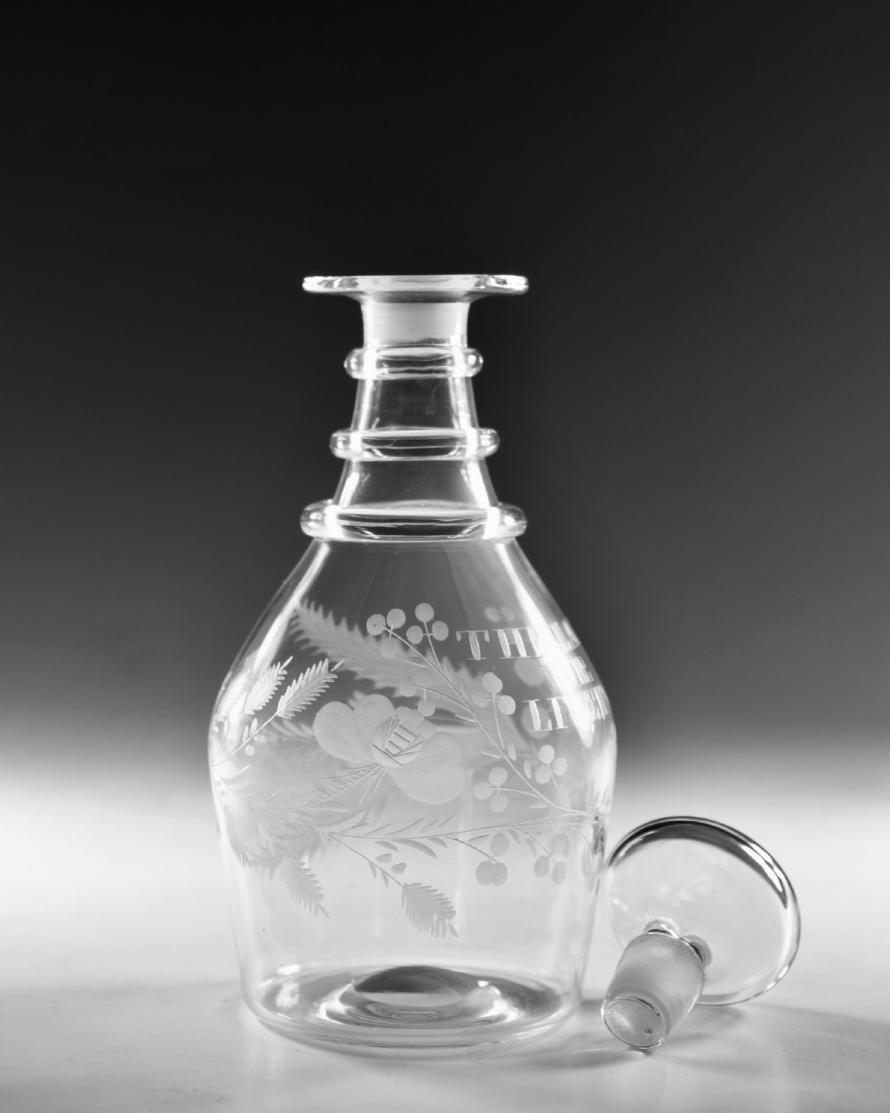 Antique glass decanter engraved Land We Live In c1820 View VI