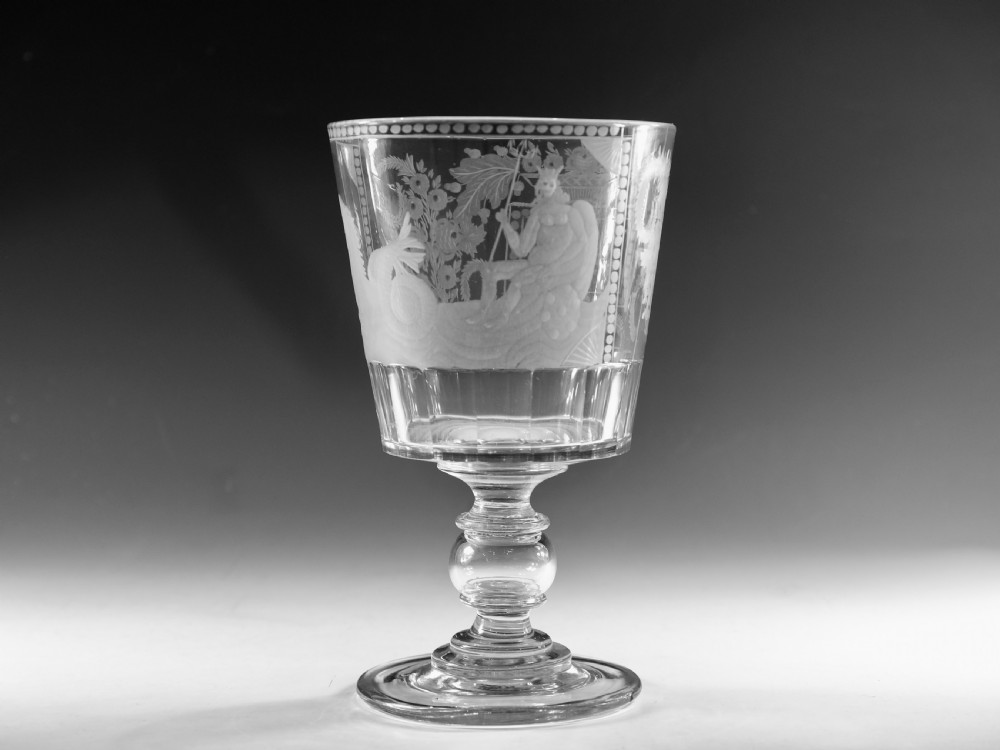 Antique glass - goblet engraved Neptune by Thomas Hudson 1830