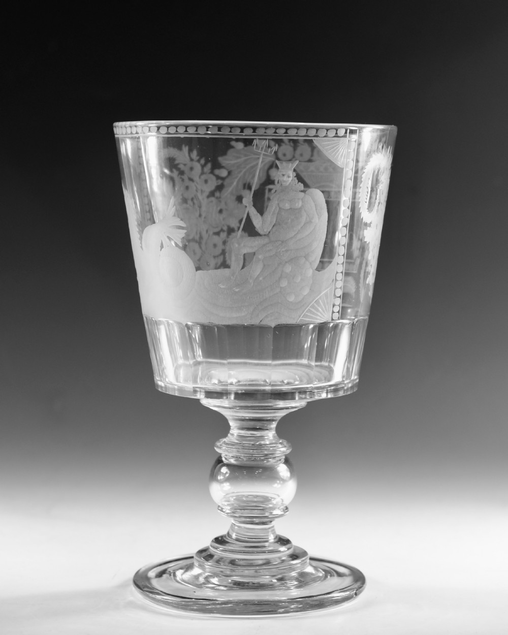 Antique glass - goblet engraved Neptune by Thomas Hudson 1830 View II