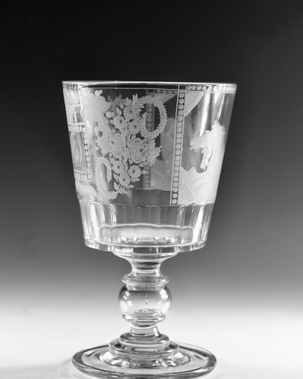 Antique glass - goblet engraved Neptune by Thomas Hudson 1830 View IV