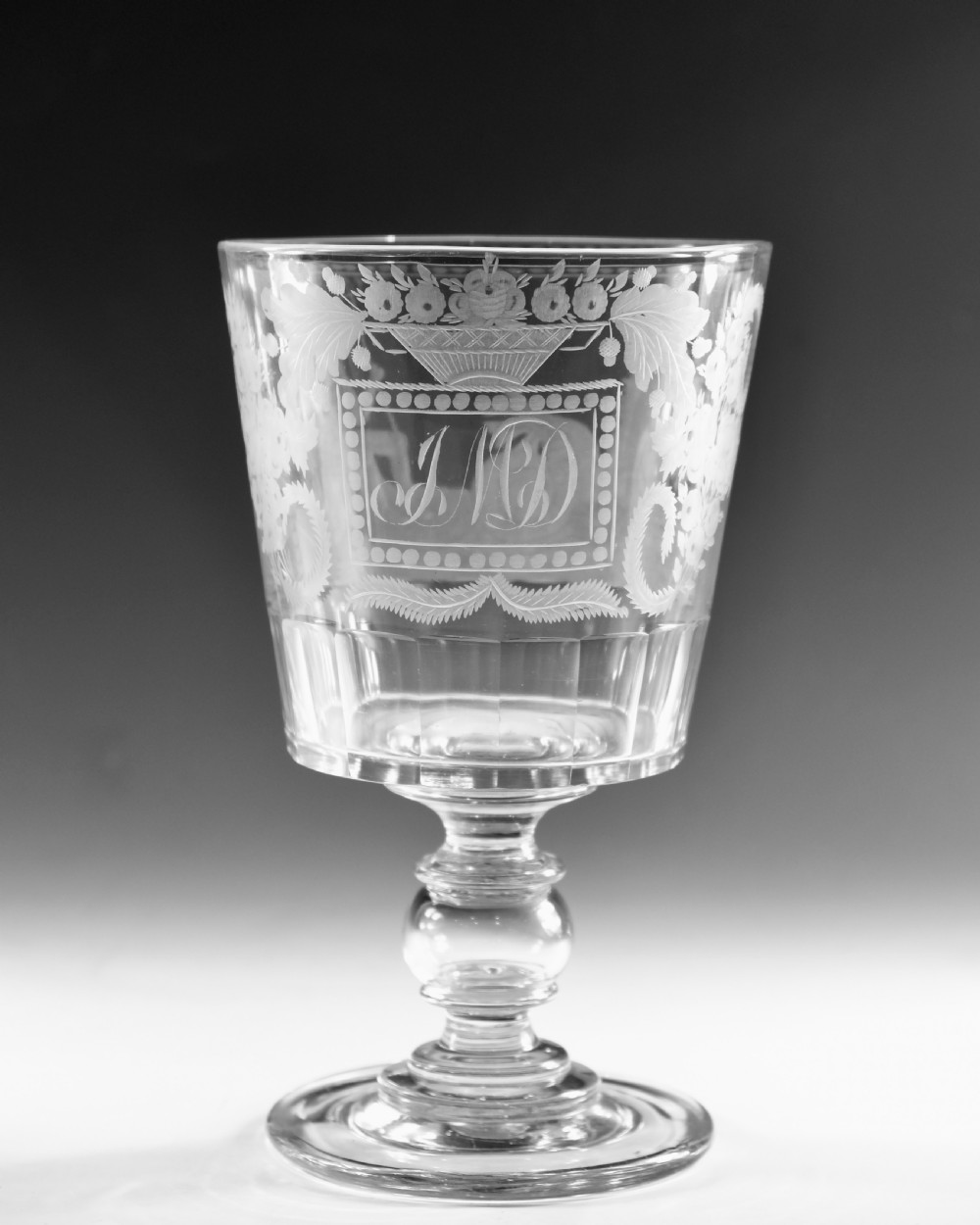 Antique glass - goblet engraved Neptune by Thomas Hudson 1830 View V