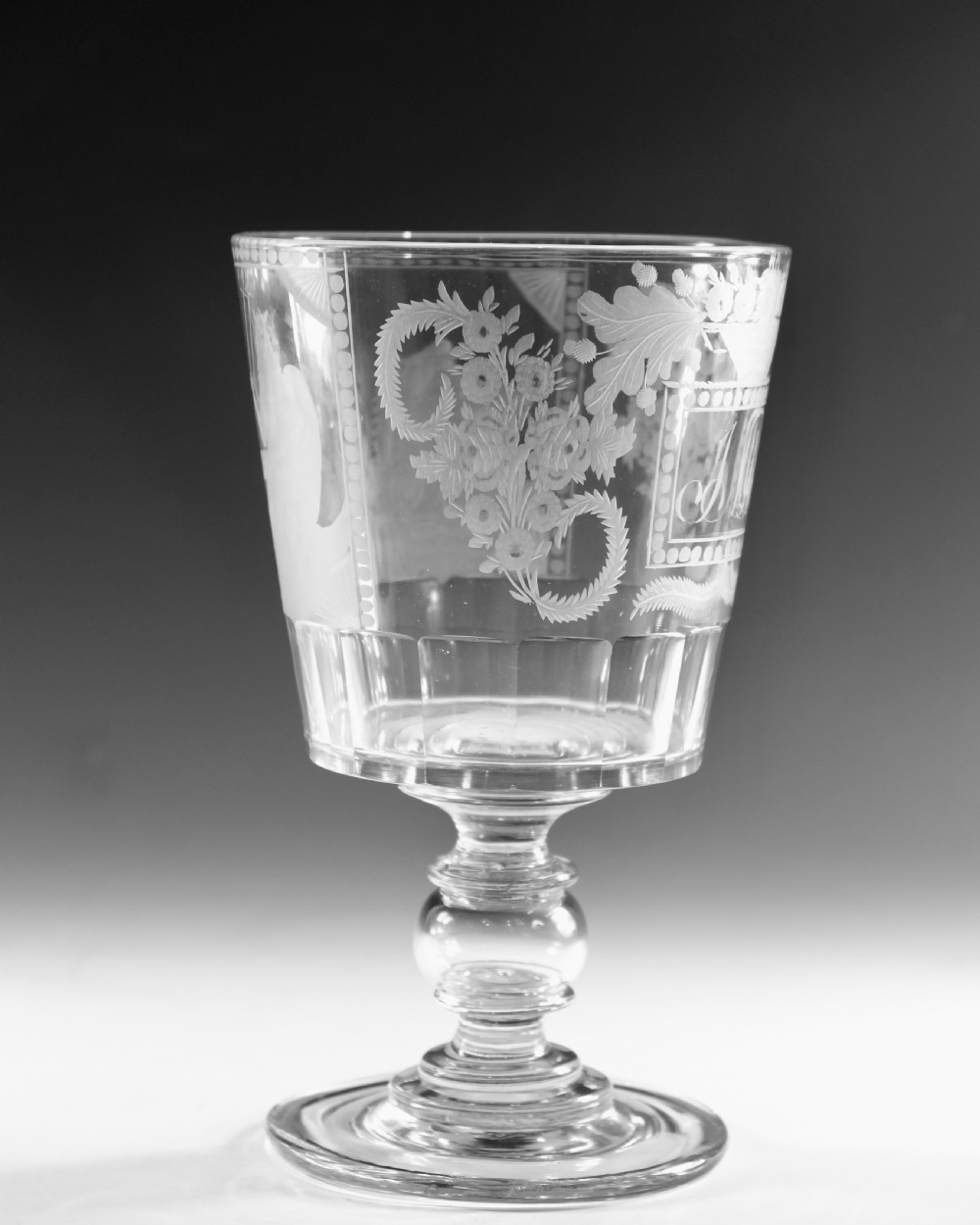 Antique glass - goblet engraved Neptune by Thomas Hudson 1830 View VI
