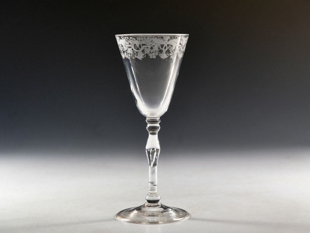 Antique wine glass - Newcastle light baluster English c1750