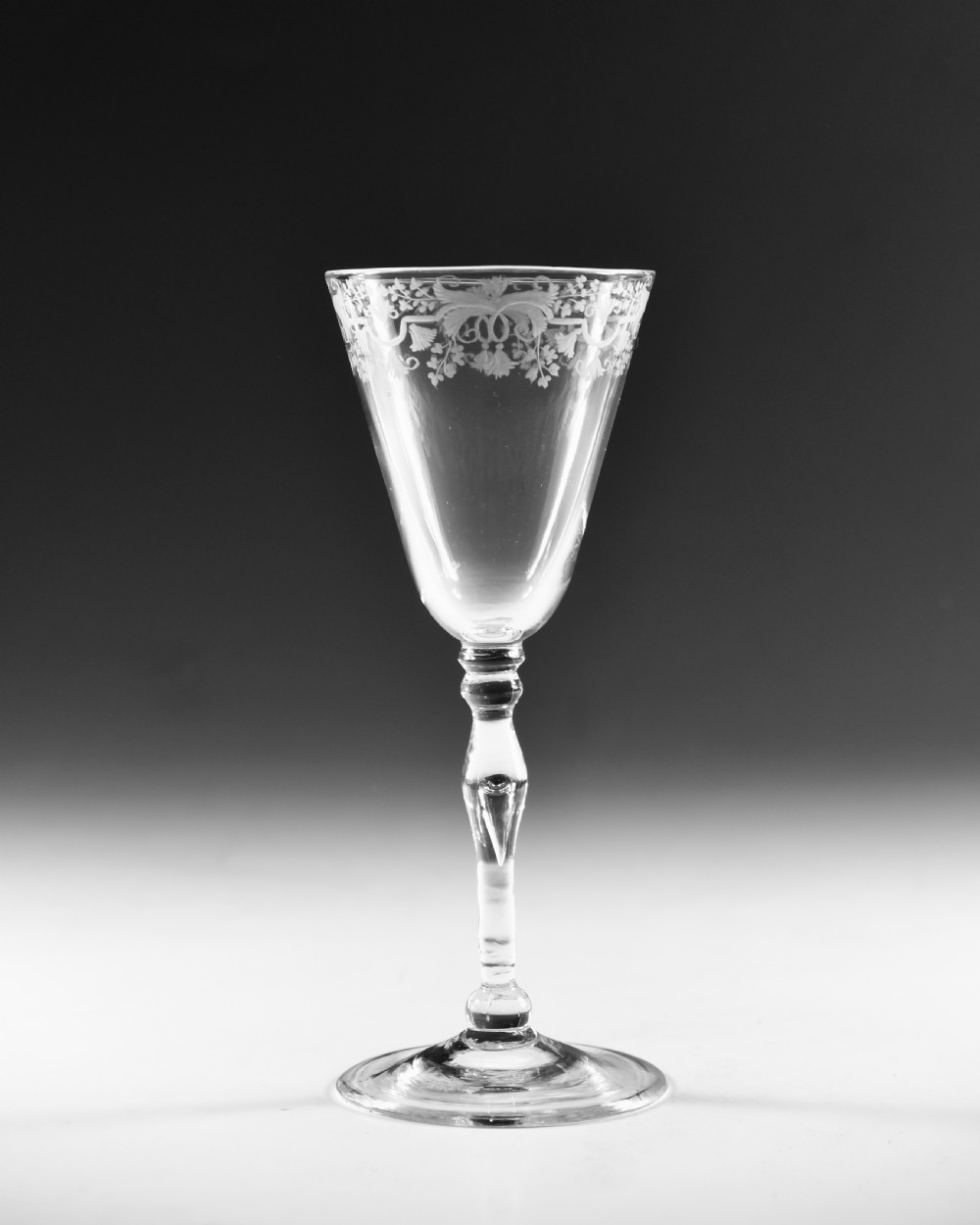 Antique wine glass - Newcastle light baluster English c1750 View II