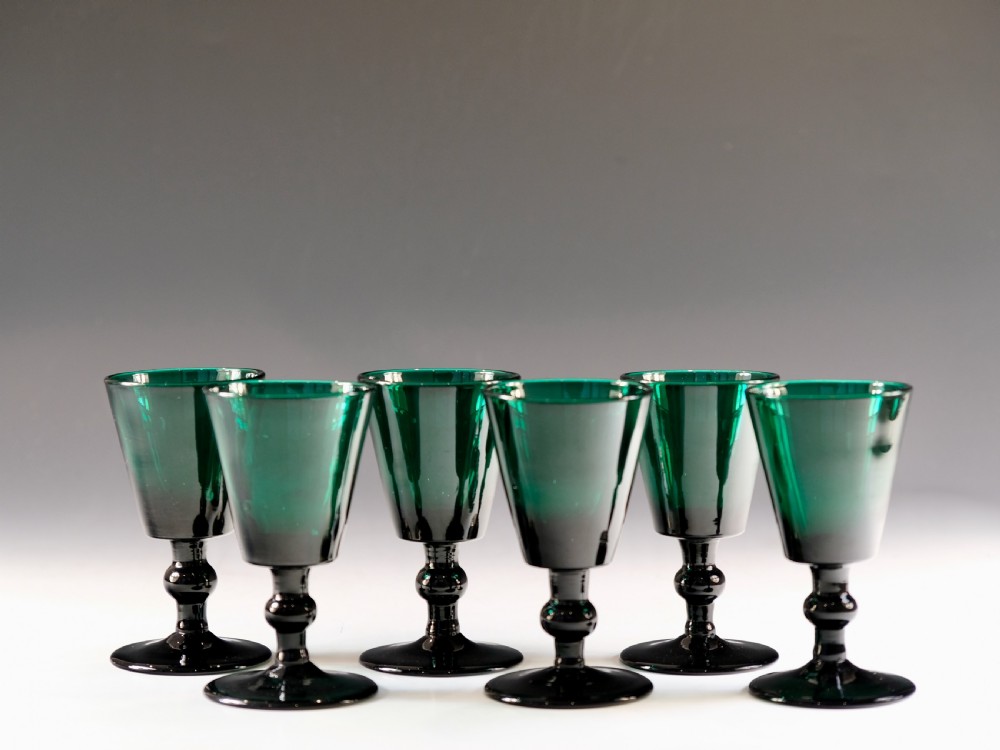 Georgian green wine glasses set of six English c1820