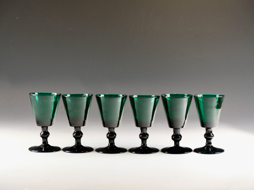 Georgian green wine glasses set of six English c1820 View VII