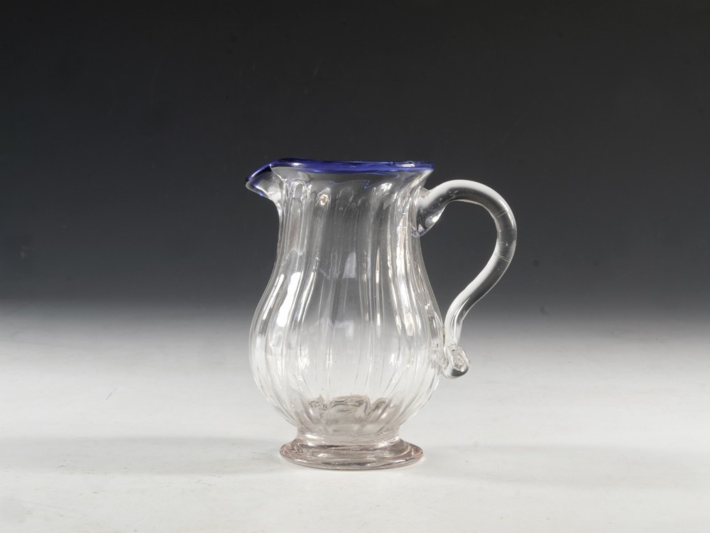 Antique glass - cream jug with blue rim English c1800