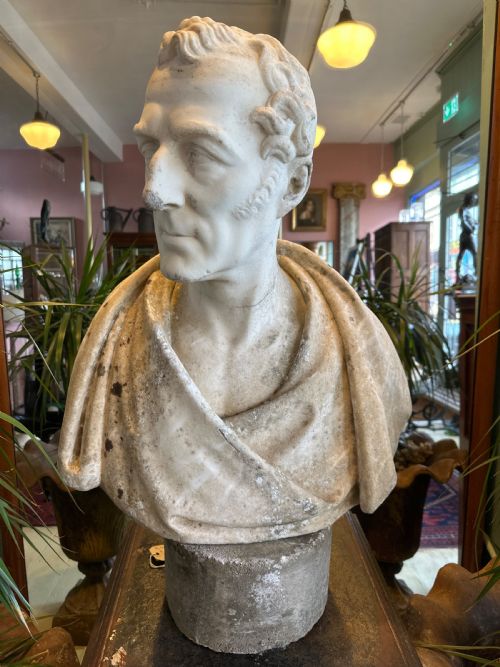 Large Duke of Wellington white marble bust, mid Victorian 