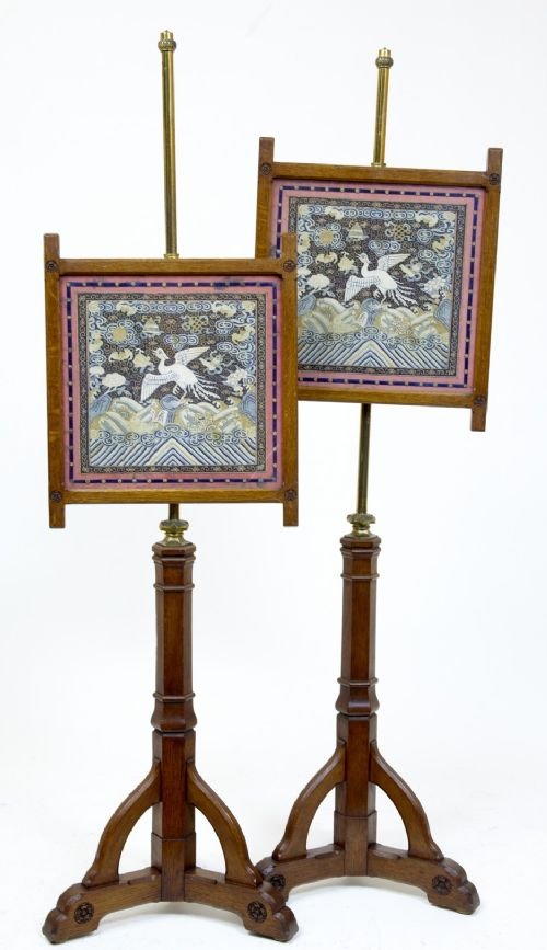 Pair of Arts and Crafts Pole Screens