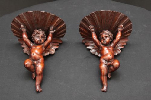 Carved Walnut Wall Brackets