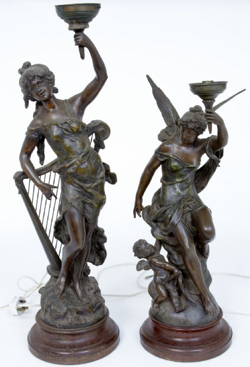 Pair Spelter Lamps