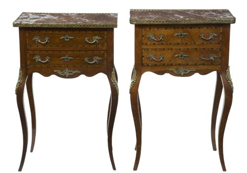 Pair Rosewood and Marble Side Tables