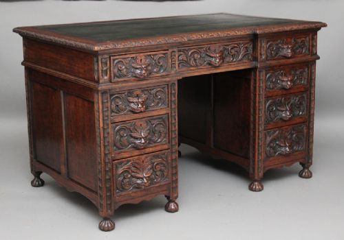 Carved Oak Pedestal Desk