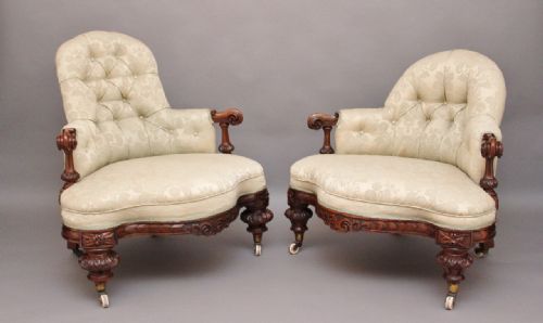 Pair Walnut Armchairs
