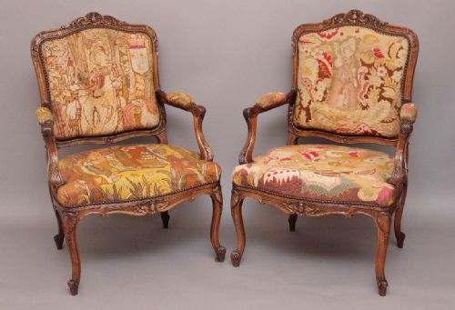 Pair Carved Walnut Armchairs