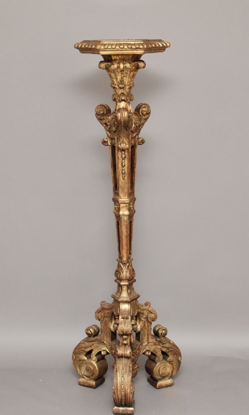 Early 19th Century Carved Wood and Gilded Torcher