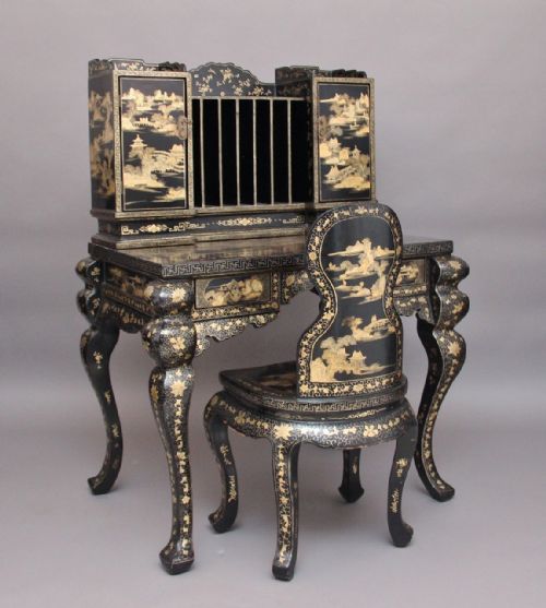 Early 20th Century Oriental Desk and Chair
