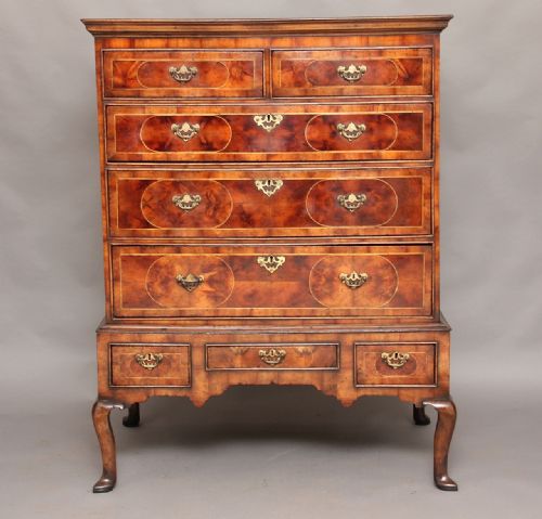 18th Century Yew Wood Oyster & Oak Chest on Stand