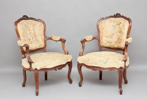 Pair 19th Century French Upholstered Armchairs