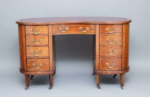 Early 20th Century Inlaid Mahogany Kidney Shaped Desk