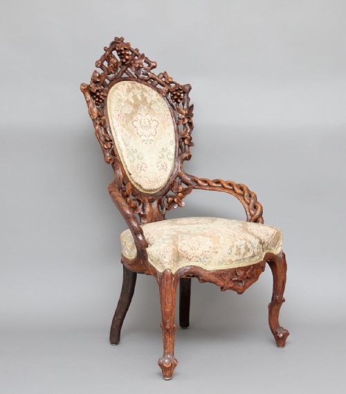 19th Century Walnut Black Forest Chair