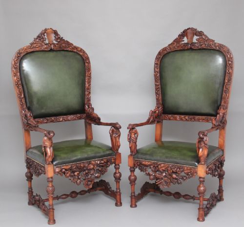 Pair 19th Century Walnut Armchairs