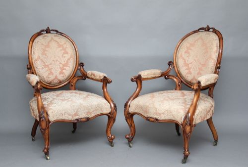 A Pair of 19th Century Walnut Armchairs