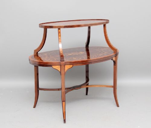 Early 20th Century Inlaid Mahogany Two Tier Etagere