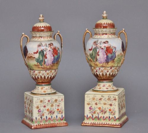 Pair of 19th Century Painted Urn Vases