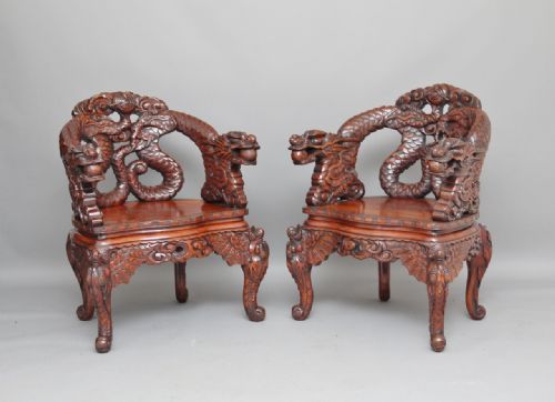 Pair Early 20th Century Carved Chinese Chairs