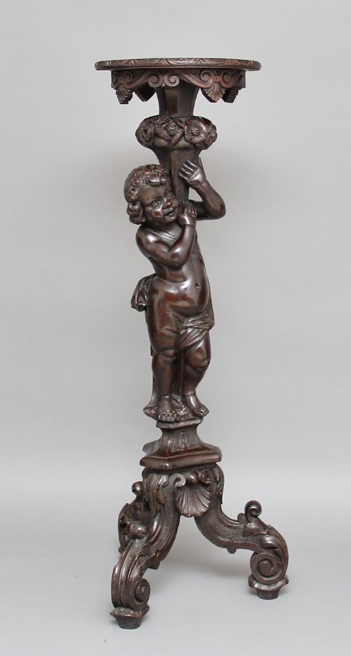 19th Century Carved Oak Pedestal / Torcher Stand
