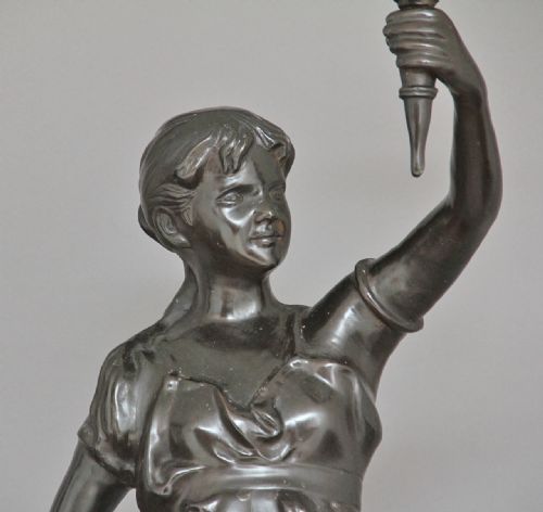 PAIR BRONZE FIGURAL LAMPS ON CHINA BASES - ADDITIONAL PHOTO 3