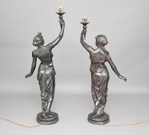 PAIR BRONZE FIGURAL LAMPS ON CHINA BASES - ADDITIONAL PHOTO 6