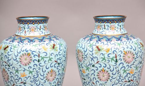 fig 1. Pair 19th Century Chinese Cloisonné vases