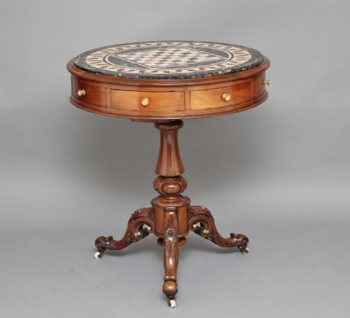 19th Century Walnut and Marble Top Drum Table
