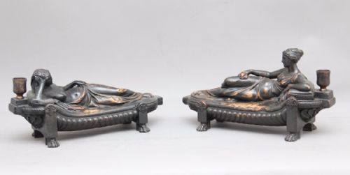 A Pair of 19th Century Bronzed Gesso Candle Sticks Signed H.hopper