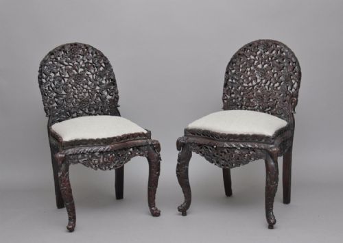fig 1. 19th Century Anglo-Indian pair of chairs and stool