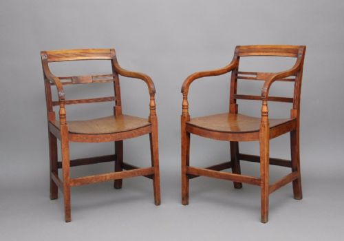 Pair 19th Century Fruitwood Country Armchairs