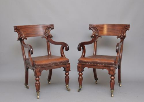 Pair 19th Century Mahogany Library Armchairs