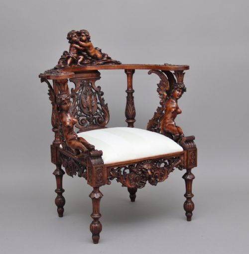 19th Century Carved Walnut Armchair