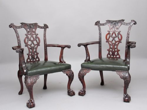 A Pair of 19th Century Chippendale Armchairs