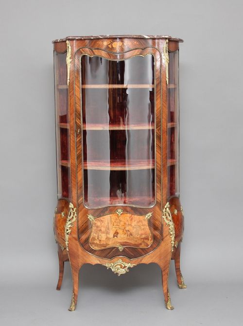 19th Century Kingwood and Marquetry Vitrine / Display Cabinet