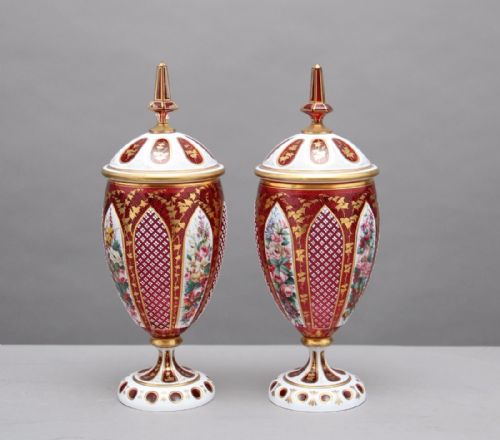 Pair of 19th Century Overlay Glass Vases